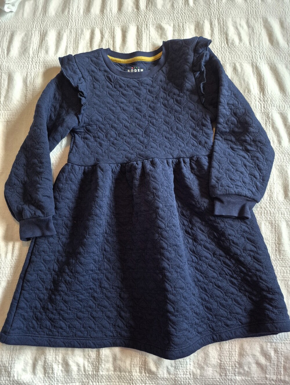 Mini Boden girls 6-7 years heart quilted long sleeve blue dress VGUC